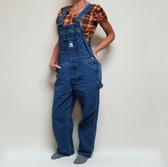VINTAGE Liberty Stone Wash Loose Fit Wide Leg Carpenter Overalls Biballs Grunge - Picture 2 of 14